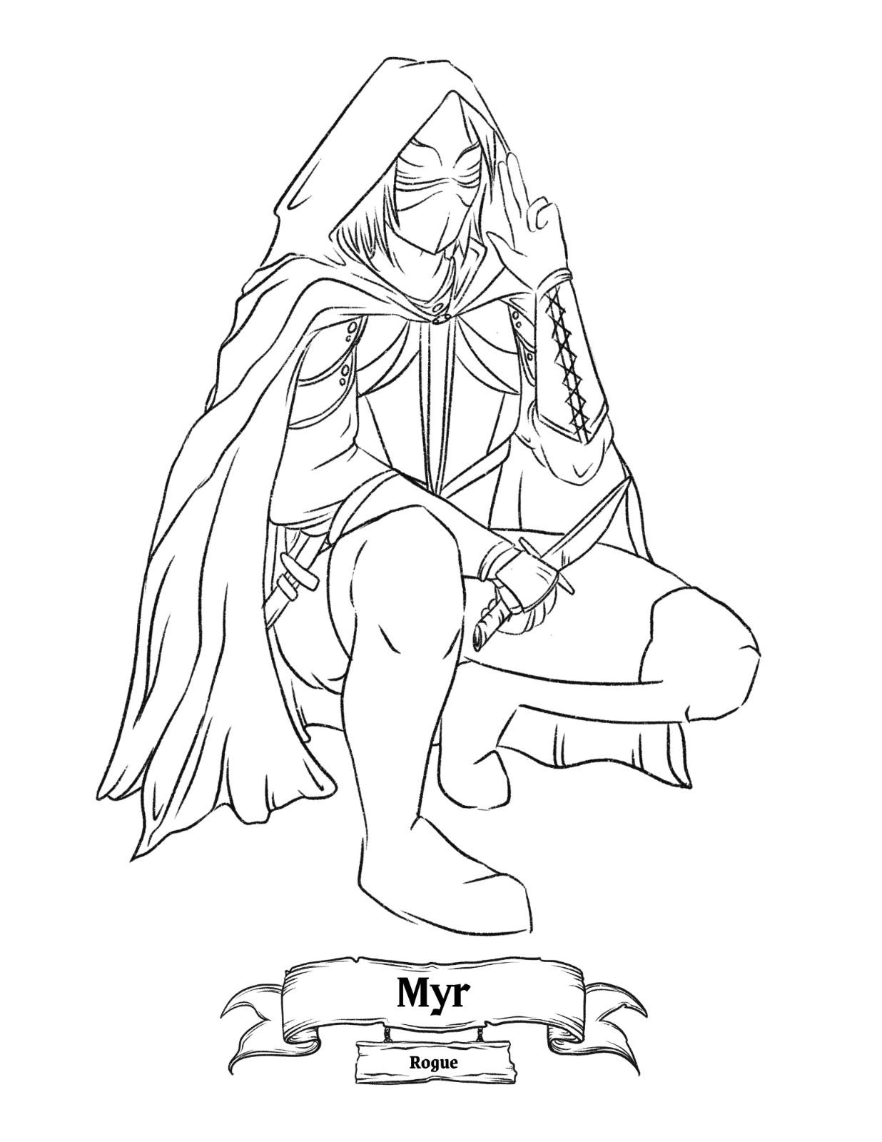 Concept art of Myr, a hooded rogue