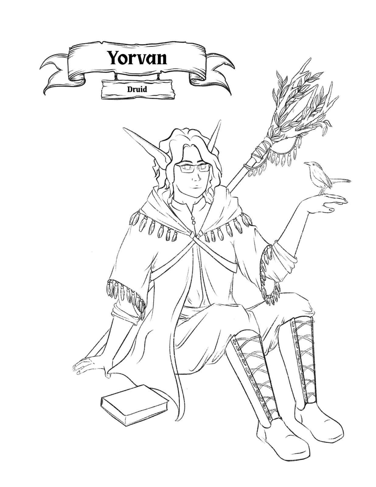 Concept art of Yorvan, a druid with a staff